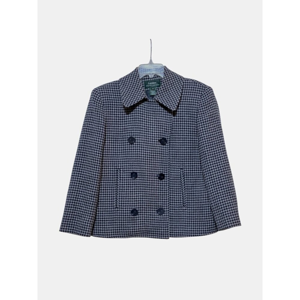 Vintage Lauren Ralph Lauren Wool Jacket 10 Blazer Pea Coat Houndstooth Poet